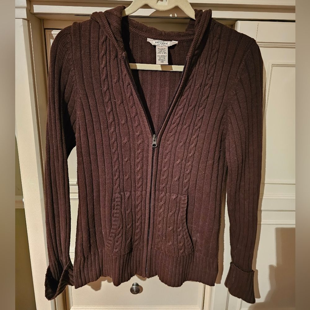 ARIZONA Brown Hooded Zipper Sweater with Pockets. Girls 14/16
